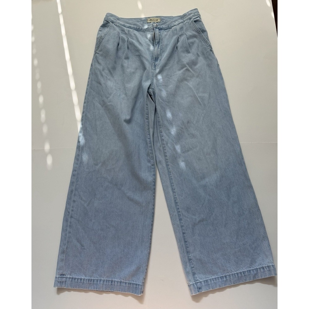 Women's 29 Madewell Wide-Leg Jeans Light Wash Blue Pleated Pockets Button